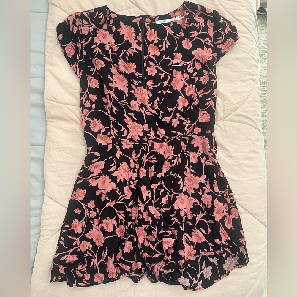 Kimchi Blue Black and Coral Floral Romper